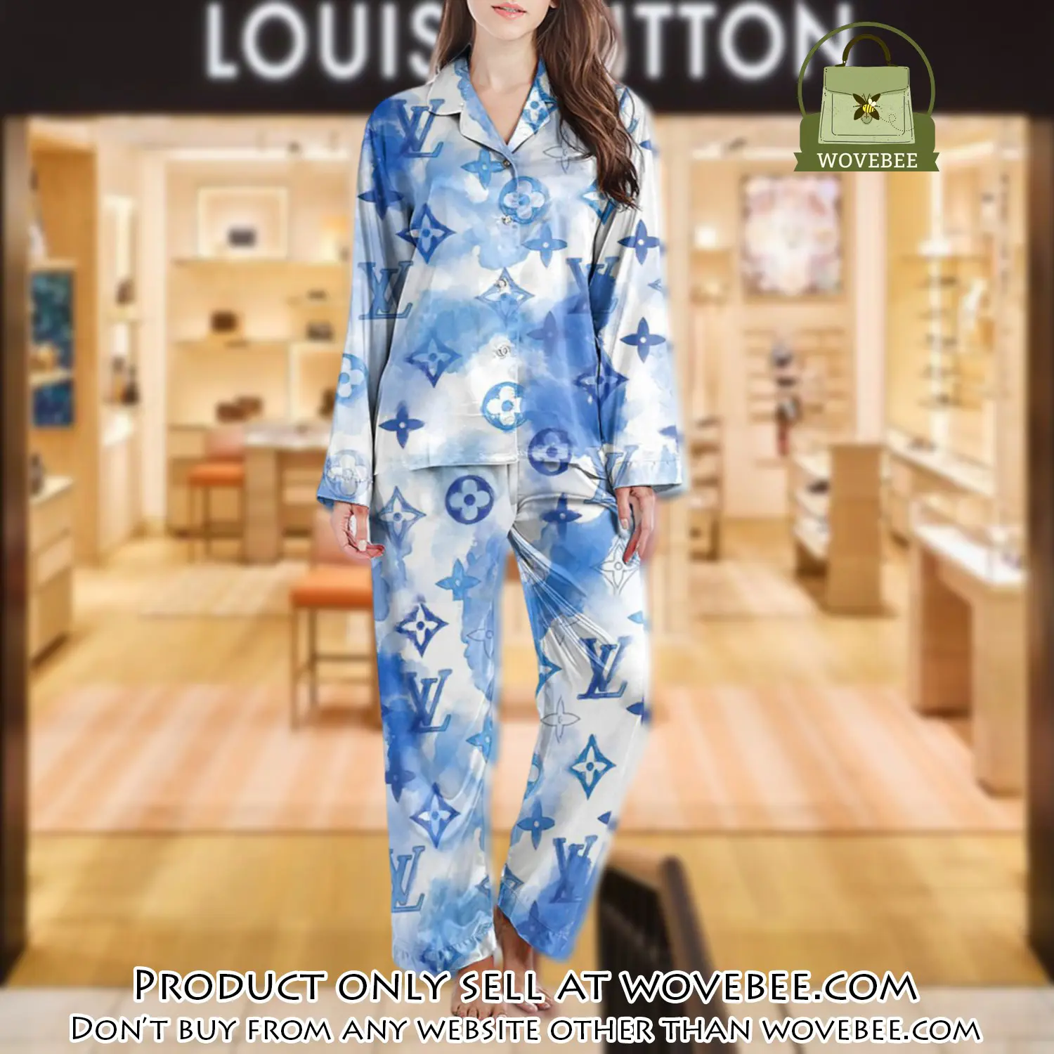 Lv monogram long satin pajama set pjs1020 wvb1355723